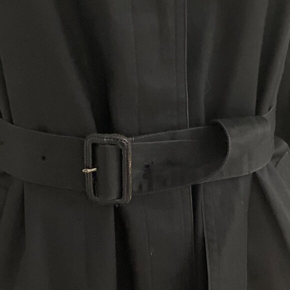 Miss Adone by Sanyo Vintage Black Trenchcoat Buckle Belt Epaulets Rain Size Sm - Picture 4 of 12